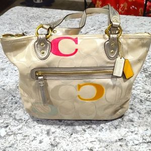 - Coach Poppy colorful shoulder bag with metallic gold accents, gol…